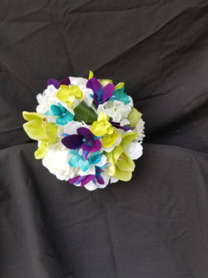 Galaxy orchid, small, bridesmaid bouquet, green orchid, teal real touch rose bridal bouquet, bride bouquet, artificial flower bouquet - Image 5