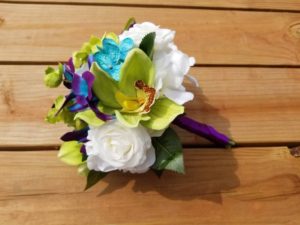 Galaxy orchid, small, bridesmaid bouquet, green orchid, teal real touch rose bridal bouquet, bride bouquet, artificial flower bouquet - Image 10