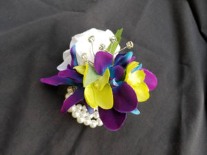 Rose,lime green, galaxy orchid wrist corsage, real touch rose, galaxy orchid pearl wristlet, purple blue orchid - Image 3