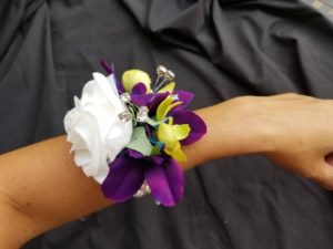 Rose,lime green, galaxy orchid wrist corsage, real touch rose, galaxy orchid pearl wristlet, purple blue orchid - Image 4