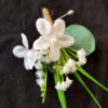 Eucalyptus boutonniere, baby's breath, artificial, botton hole, faux flower, lilies of the valley, stephanotis - Image 2