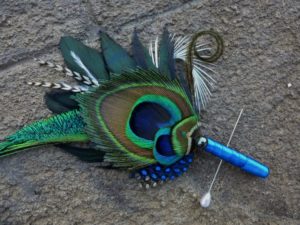 Peacock  boutonniere, button hole, peacock feather, wedding, customize ribbon color to match your wedding colors - Image 2