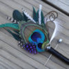 Peacock  boutonniere, button hole, peacock feather, wedding, customize ribbon color to match your wedding colors - Image 3