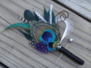 Peacock  boutonniere, button hole, peacock feather, wedding, customize ribbon color to match your wedding colors - Image 3