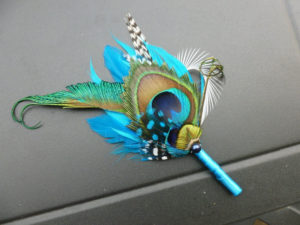 Peacock  boutonniere, button hole, peacock feather, wedding, customize ribbon color to match your wedding colors - Image 4