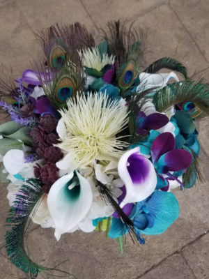 Purple, teal, peacock bridal bouquet - Image 6