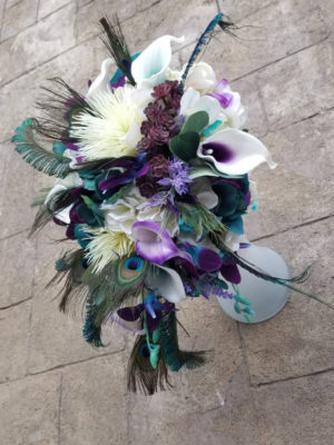 Purple, teal, peacock cascading bouquet - Image 6