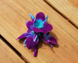 Purple blue, turquoise orchid boutonniere, galaxy orchid, artificial orchid boutonniere, bottom hole, corsage, singapore, island orchid,silk