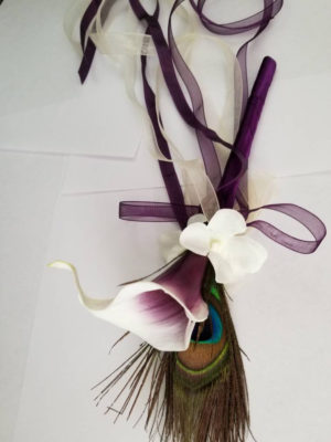 Flower girl wand, plum and ivory, white, wand, calla lily wand with peacock feathers - Image 3