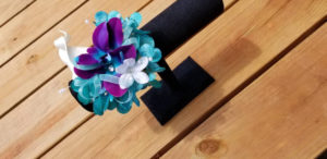 Galaxy and turquoise wrist corsage