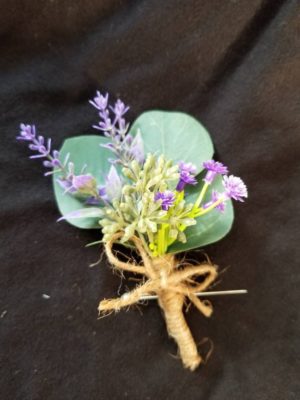 Eucalyptus boutonniere, baby's breath, artificial, botton hole, faux flower boutonniere, lavender