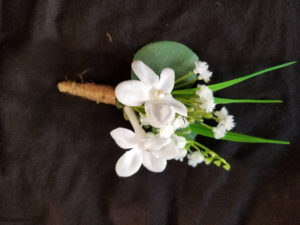 Eucalyptus boutonniere, baby's breath, artificial, botton hole, faux flower, lilies of the valley, stephanotis - Image 3