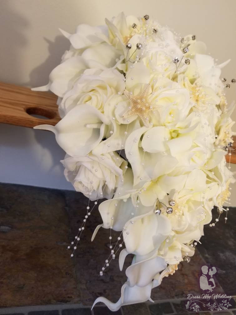 Dress My Wedding – Ivory, cream cascading bridal bouquet, calla lily