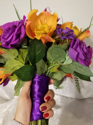 Purple and orange cascading bouquet - Image 3