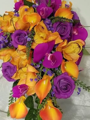 Purple and orange cascading bouquet - Image 5