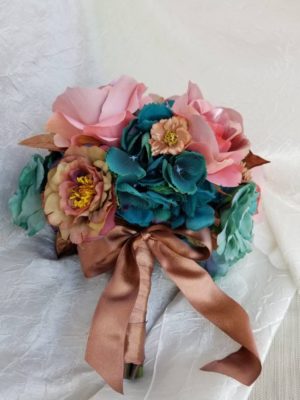 Copper and teal bridal bouquet - Image 4