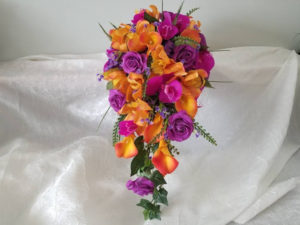 real touch orange and purple bouquet