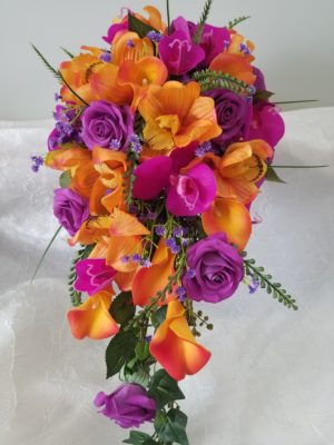 Purple and orange cascading bouquet - Image 10