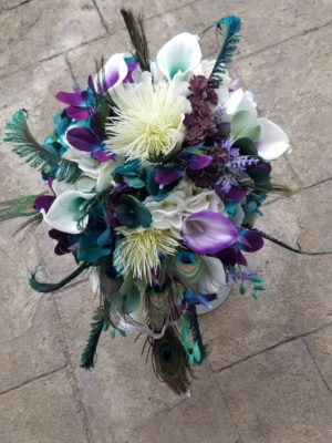 Purple, teal, peacock cascading bouquet - Image 2
