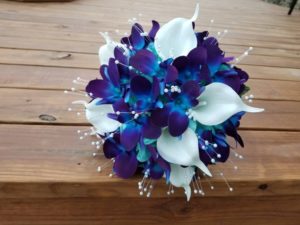Galaxy orchid and calla lily bouquet