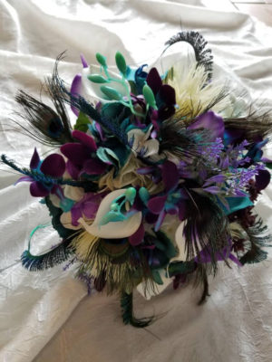 Purple, teal, peacock bridal bouquet - Image 5