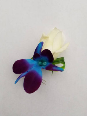Rose galaxy orchid boutonniere, purple blue orchid boutonniere, rose and orchid boutonniere - Image 4