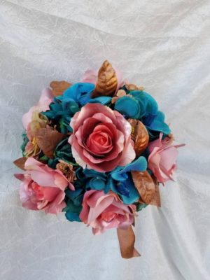 Copper and teal bridal bouquet - Image 2