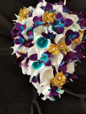 Real touch calla lily, gold, galaxy orchid, purple, teal, orchid bridal bouquet, teardrop bouquet, island orchid, artificial flowers - Image 4