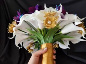 Real touch calla lily, gold, galaxy orchid, purple, teal, orchid bridal bouquet, teardrop bouquet, island orchid, artificial flowers - Image 6