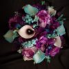 Purple hydrangea, turquoise teal bridal bouquet, Royal purple, galaxy orchids, carnations, artificial flower bouquet - Image 5