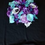 Purple hydrangea, turquoise teal bridal bouquet, Royal purple, galaxy orchids, carnations, artificial flower bouquet