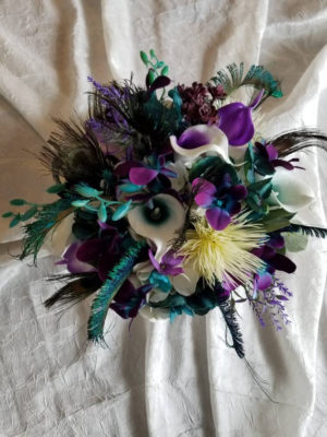 Purple, teal, peacock cascading bouquet - Image 8