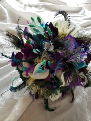 Purple, teal, peacock bridal bouquet - Image 2