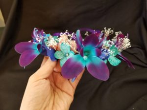 Bridal hair wreath, flower girl crown, galaxy orchid , purple turquoise, girl head accessory, flower wreath - Image 5