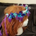 Bridal hair wreath, flower girl crown, galaxy orchid , purple turquoise, girl head accessory, flower wreath