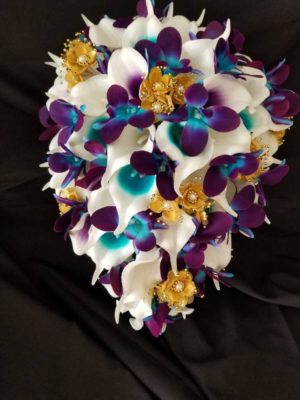 Real touch calla lily, gold, galaxy orchid, purple, teal, orchid bridal bouquet, teardrop bouquet, island orchid, artificial flowers - Image 3
