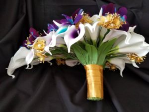 Real touch calla lily, gold, galaxy orchid, purple, teal, orchid bridal bouquet, teardrop bouquet, island orchid, artificial flowers - Image 5