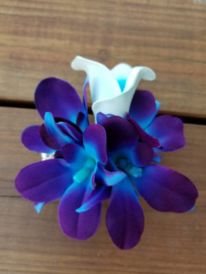 Galaxy orchid and calla lily wrist corsage and boutonniere set - Image 5
