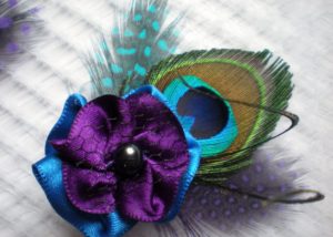 bridesmaid's purple- blue flower hair clips,  peacock feathers,  freshwater pearls - Image 2