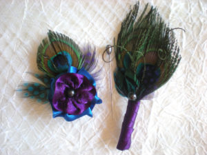 bridesmaid's purple- blue flower hair clips,  peacock feathers,  freshwater pearls - Image 3
