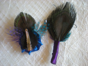 bridesmaid's purple- blue flower hair clips,  peacock feathers,  freshwater pearls - Image 4