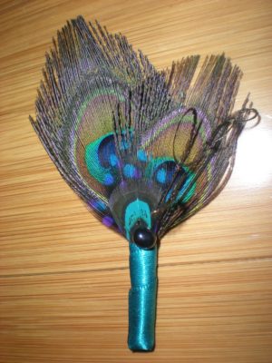 peacock boutonniere, choose your ribbon color