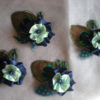 Mint navy blue peacock feather hair clip, with freshwater pearls, bridesmaids, set of 6