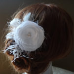 Bridal flower hair clip, with freshwater pearls and feathers