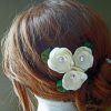 Bridal hair pieces, set of 3, "Rose" Swarovski crystal, peacock feathers - Image 2