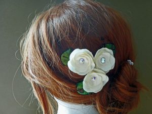 Bridal hair pieces, set of 3, "Rose" Swarovski crystal, peacock feathers - Image 2