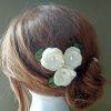 Bridal hair pieces, set of 3, "Rose" Swarovski crystal, peacock feathers - Image 4