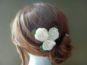 Bridal hair pieces, set of 3, "Rose" Swarovski crystal, peacock feathers - Image 4