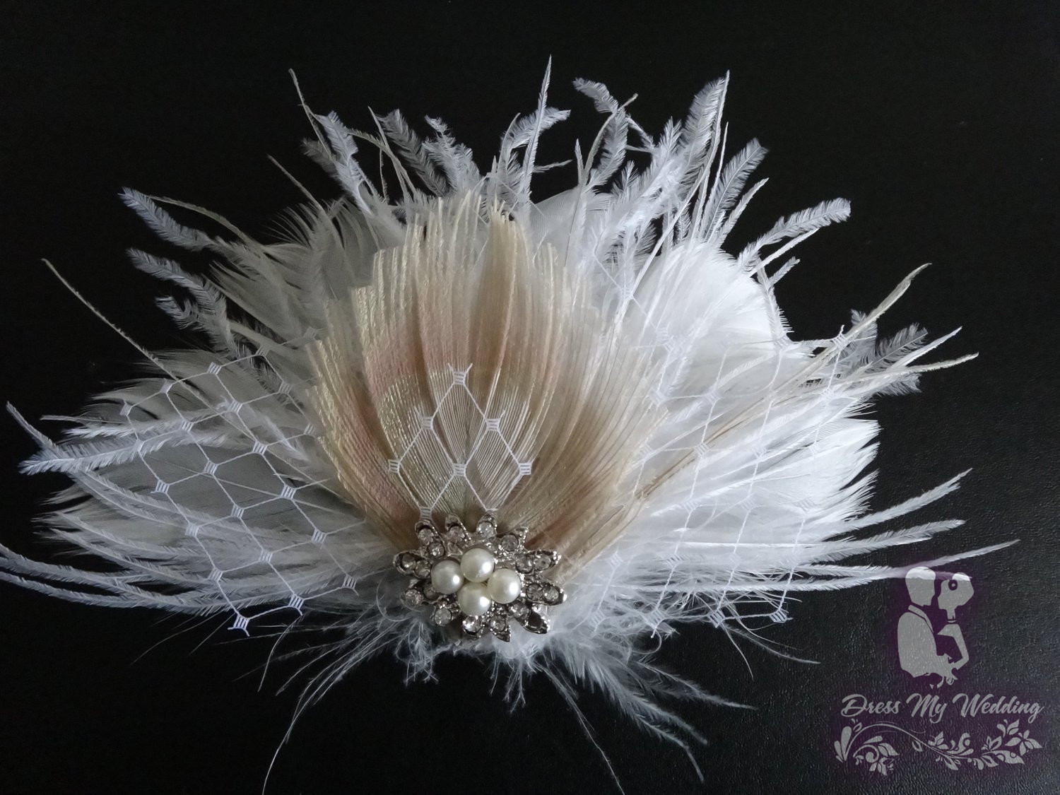 Dress My Wedding Bridal Ivory White Feather Hair Piece Champagne Dress My Wedding Bridal Ivory White Feather Hair Piece Champagne