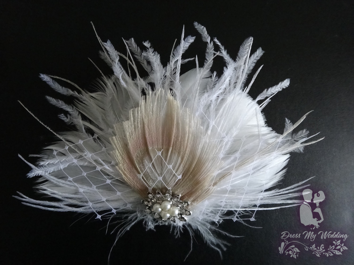 Dress My Wedding Bridal Ivory White Feather Hair Piece Champagne Dress My Wedding Bridal Ivory White Feather Hair Piece Champagne